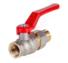 Кран шаровой латунь никель Стандарт Ду 20 Ру40 ВР/"американка" полнопроходной рычаг красный Dist Н342Р