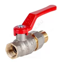 Кран шаровой латунь никель Стандарт Ду 15 Ру40 ВР/"американка" полнопроходной рычаг красный Dist Н341Р