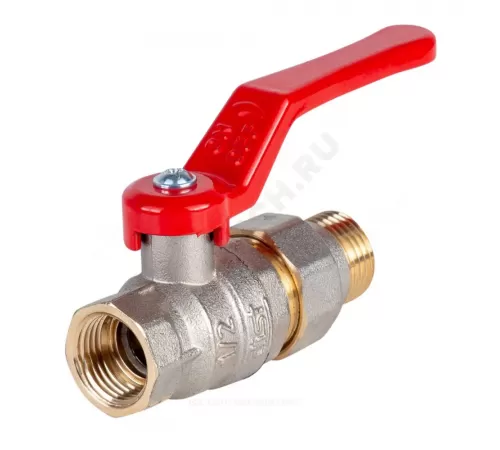 Кран шаровой латунь никель Стандарт Ду 15 Ру40 ВР/"американка" полнопроходной рычаг красный Dist Н341Р