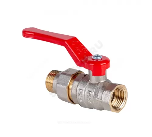 Кран шаровой латунь никель Стандарт Ду 15 Ру40 ВР/"американка" полнопроходной рычаг красный Dist Н341Р