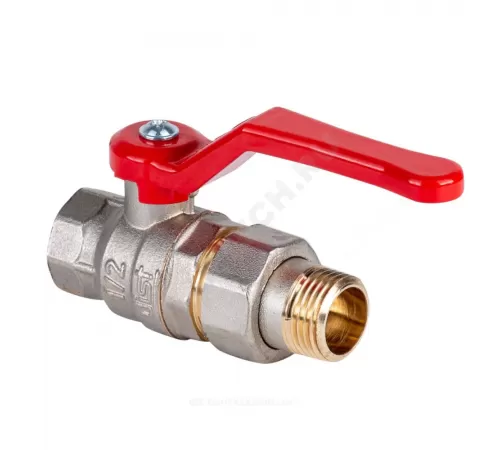 Кран шаровой латунь никель Стандарт Ду 15 Ру40 ВР/"американка" полнопроходной рычаг красный Dist Н341Р