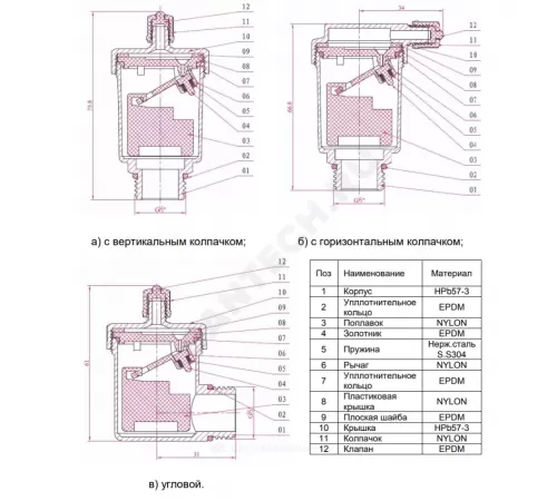 Воздухоотводчик автоматический латунь Ду 15 НР прямой SantechSystems