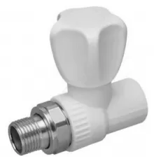 Клапан (вентиль) PP-R запорный белый Дн 20х1/2" Ру25 НР прямой для радиатора RTP (РосТурПласт) 10531