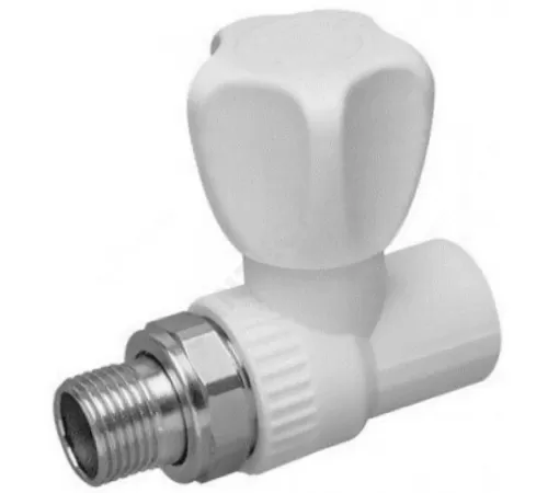 Клапан (вентиль) PP-R запорный белый Дн 25х3/4" Ру25 НР прямой для радиатора RTP (РосТурПласт) 10535