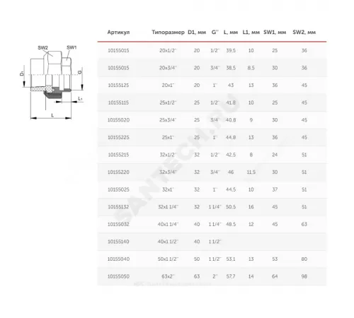 Муфта PP-R комбинированная разъемная белая Дн 25х3/4" ВР VALFEX 10155020