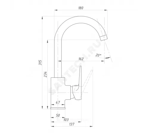Смеситель для кухонной мойки ручка сбоку одноручный ПСМ-400 Профсан PSM-400-3