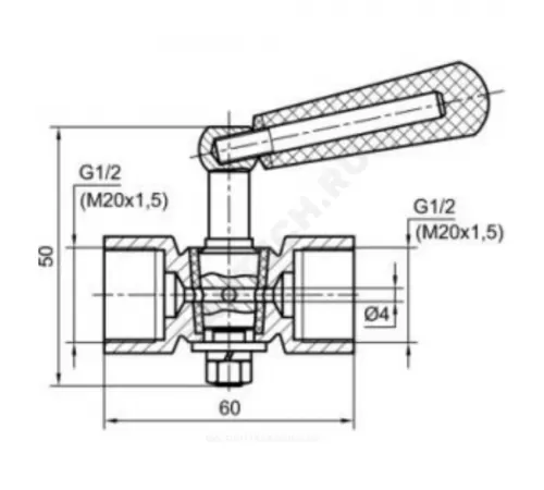 Кран для манометра 3-ходовой латунь Ду 15 Ру25 ВР G1/2"-М20х1,5 с рукояткой без фланца Росма 00000006782