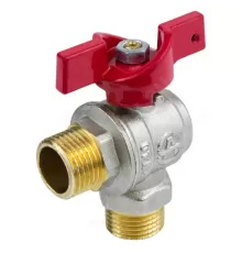 Кран шаровой латунь никель угловой 1010 Euro Ду 15 Ру40 НР полнопроходной бабочка красная Aquasfera 1010-01