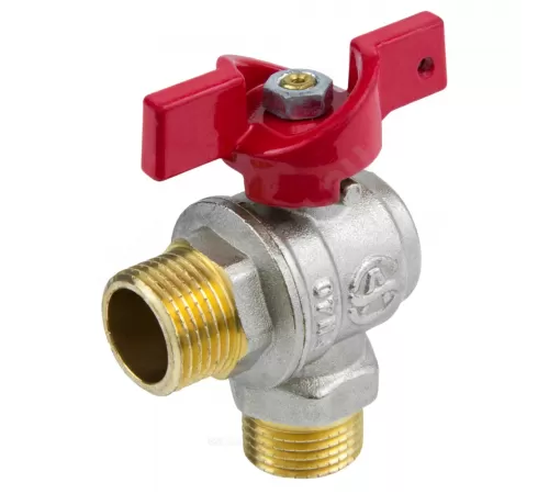 Кран шаровой латунь никель угловой 1010 Euro Ду 15 Ру40 НР полнопроходной бабочка красная Aquasfera 1010-01