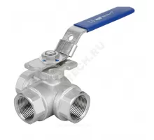 Кран шаровой нерж SS316 3-ходовой Т-образный Ду 15 Ру63 ВР под электропривод с рукояткой ISO F03/F04 полнопроходной Benarmo