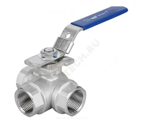 Кран шаровой нерж SS316 3-ходовой Т-образный Ду 15 Ру63 ВР под электропривод с рукояткой ISO F03/F04 полнопроходной Benarmo