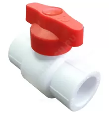 Кран шаровой PP-R белый Дн 20 полупроходной с красной ручкой VALFEX 20255020R