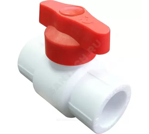 Кран шаровой PP-R белый Дн 25 полупроходной с красной ручкой VALFEX 20255025R