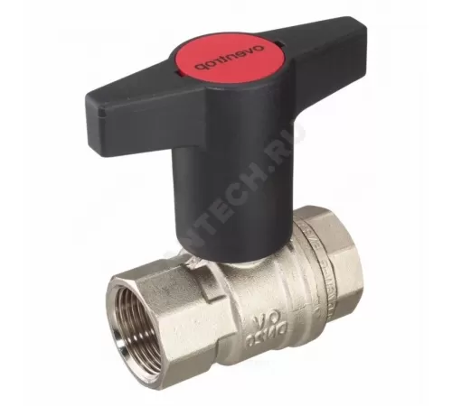 Кран шаровой латунь никель Optibal Ду 25 Ру16 ВР полнопроходной с Т-рукояткой красной удлиненная ручка Oventrop 1077108