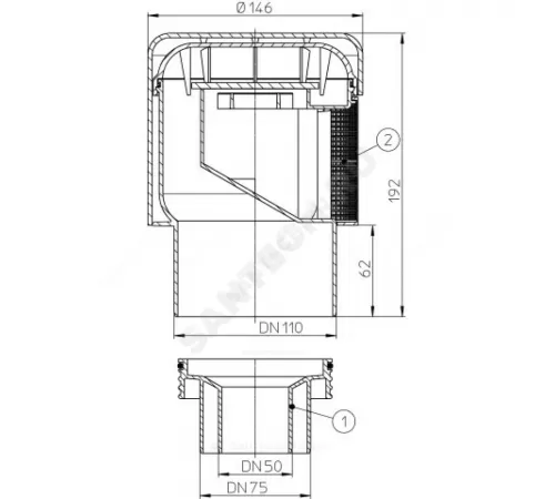 Клапан воздушный канализационный Дн 50/75/110 б/нап для невентилируемых стояков HL 900N