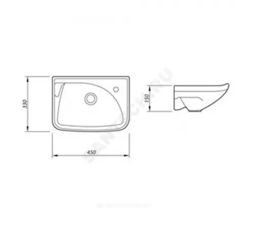 Умывальник подвесной Мотив 45 1 отверстие под смеситель слева белый Лобненский стройфарфор 10/1/5/1-13