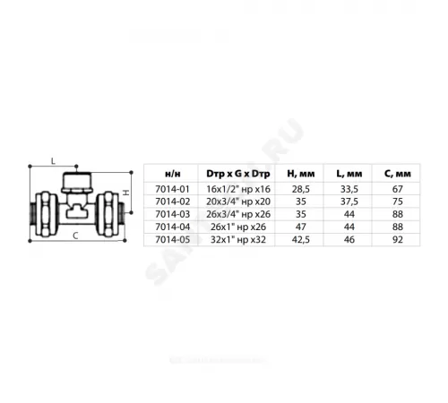 Тройник МП латунь никель обжим Дн 32х1"х32 НР ГОСТ 32415-2013 7014 Aquasfera 7014-05