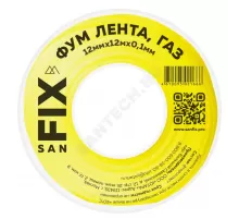 Лента ФУМ PTFE 12ммх0,1ммх12м катушка цвет: желтый среда: газ SANFIX 41220