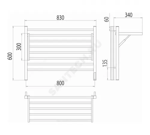 Полотенцесушитель электрический нерж сталь Лесенка 235 Вт 800х600мм 8П со встроенным диммером справа Горизонт Терминус 4670078543424