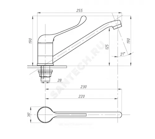 Смеситель для кухонной мойки хирургический локтевой одноручный ПЛЮС ПСМ-425-КТ/055 Профсан PSM-425-055
