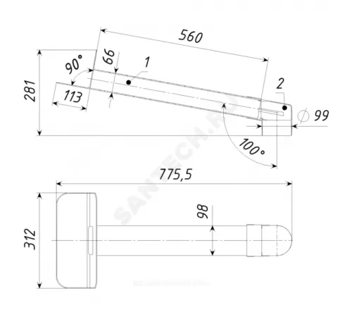 Воронка парапетная ПП Дн 100 с угловым отводом 65x100мм Татполимер ТП-01.П.ПП