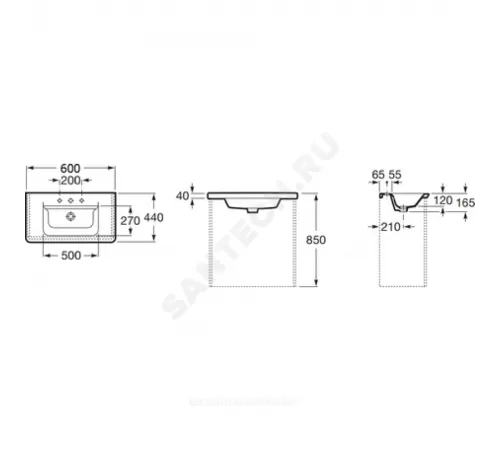 Умывальник мебельный The Gap Unik 60 1 отверстие под смеситель по центру белый Roca 327472000