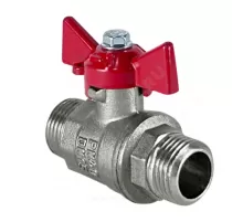 Кран шаровой латунь никель 11Б27фт1М Ду 20 Ру40 НР бабочка красная VALFEX VF.219.NB1.034.N/P59