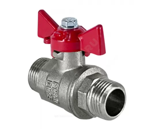 Кран шаровой латунь никель 11Б27фт1М Ду 15 Ру40 НР бабочка красная VALFEX VF.219.NB1.012.N/P59
