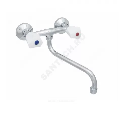 Смеситель для кухонной мойки двуручный нижний излив ЭКО ЦС-СМ 294 Пл. Бел маховик Центр Сантехники (Подольск) ЭМ910201