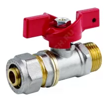 Кран шаровой латунь никель 1017 Euro Дн 20х1/2" Ру16 НР/обжим бабочка красная Aquasfera 1017-02 .