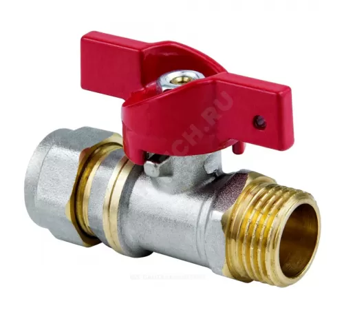 Кран шаровой латунь никель 1017 Euro Дн 20х1/2" Ру16 НР/обжим бабочка красная Aquasfera 1017-02 .