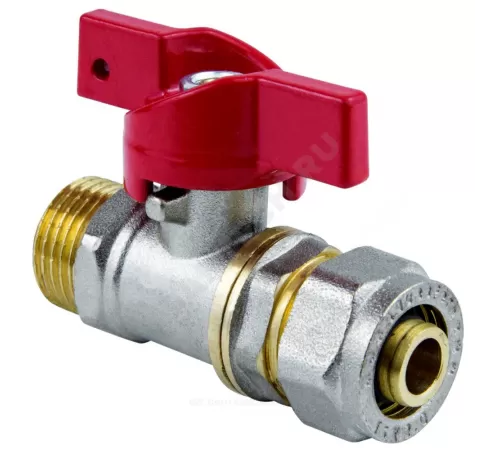 Кран шаровой латунь никель 1017 Euro Дн 20х1/2" Ру16 НР/обжим бабочка красная Aquasfera 1017-02 .