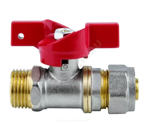 Кран шаровой латунь никель 1017 Euro Дн 20х1/2" Ру16 НР/обжим бабочка красная Aquasfera 1017-02 .