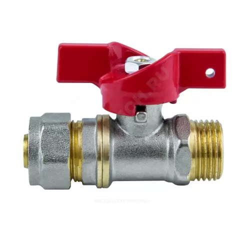 Кран шаровой латунь никель 1017 Euro Дн 20х1/2" Ру16 НР/обжим бабочка красная Aquasfera 1017-02 .