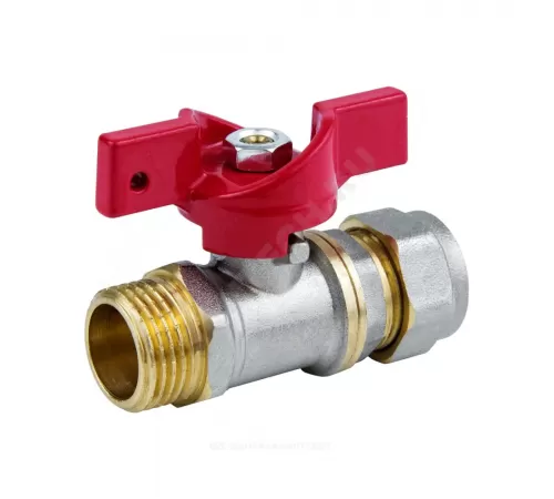 Кран шаровой латунь никель 1017 Euro Дн 20х1/2" Ру16 НР/обжим бабочка красная Aquasfera 1017-02 .