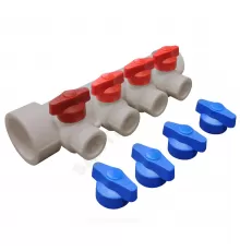 Коллектор PP-R серый Дн 32х20 на 4 выхода с кранами VALFEX 101133204Г