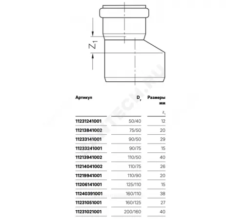 Переход PP-H эксцентрический бесшумный белый Дн 90х75 б/нап в/к Rehau 11233241001