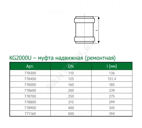 Муфта PP-MD ремонтная зелёная KG2000 KG2000U Дн 400 б/нап в/к Ostendorf 778900