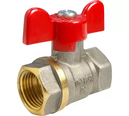 Кран шаровой латунь никель 11Б27фт1М Ду 20 Ру40 ВР полнопроходной бабочка красная VALFEX VF.217.NB1.034