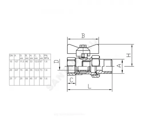 Кран шаровой латунь ПРАКТИК 132 Ду 25 Ру16 ВР/"американка" бабочка красная ГАЛЛОП 103264