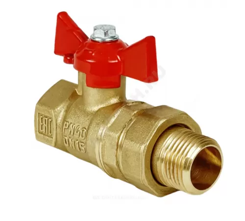 Кран шаровой латунь 11Б27фт1М Ду 25 Ру40 ВР/"американка" бабочка красная VALFEX VF.227.LB1.100.N/P59