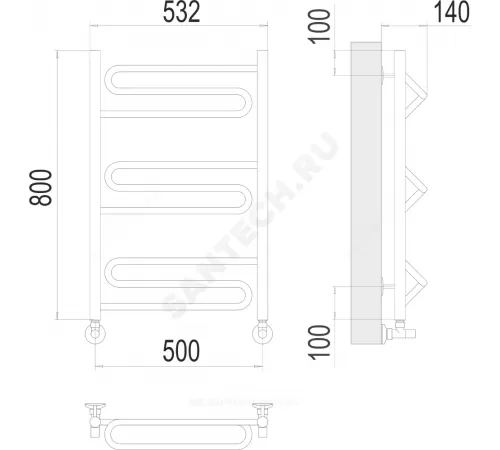 Полотенцесушитель водяной нерж сталь Лесенка (1/2") ВР 500х800мм 9П нижнее подключение Юпитер Терминус 4670078530448