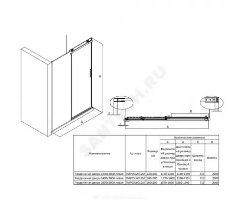 Дверь душевая Area 1400х2000мм прозрачное стекло левая, профиль хром Roca MP05L4012M