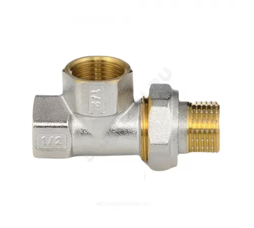 Тройник латунь никель Ду 15 (1/2") ВР/ВР/нак/гайка 9030 ГОСТ 32585-2013 Aquasfera 9030-01