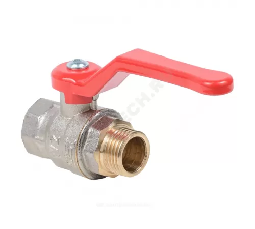 Кран шаровой латунь никель Эксперт Ду 32 Ру40 ВР/НР полнопроходной рычаг красный Dist Н124Р