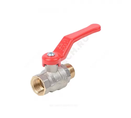 Кран шаровой латунь никель Эксперт Ду 32 Ру40 ВР/НР полнопроходной рычаг красный Dist Н124Р
