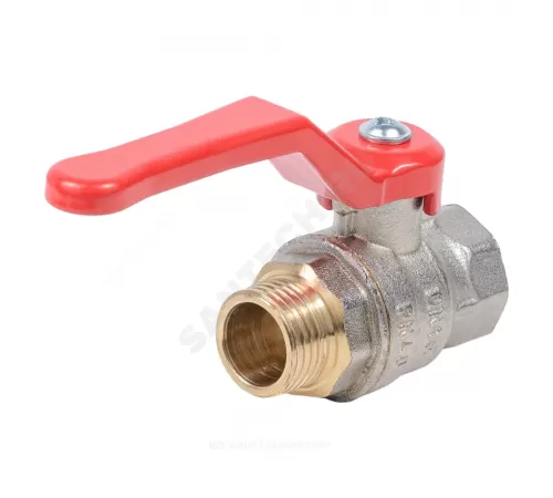 Кран шаровой латунь никель Эксперт Ду 32 Ру40 ВР/НР полнопроходной рычаг красный Dist Н124Р