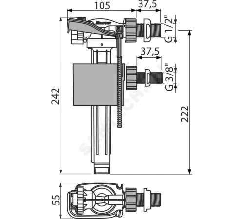 Арматура для бачка наливная 3/8" и 1/2" боковое подключение Alca Plast A160UNI