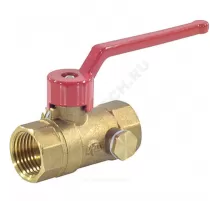Кран шаровой латунь со спускником Ду 15 Ру16 ВР 1/2" рычаг красный со спускником Пензапромарматура 019011012
