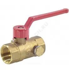 Кран шаровой латунь со спускником Ду 20 Ру16 ВР 3/4" рычаг красный со спускником Пензапромарматура 019021012